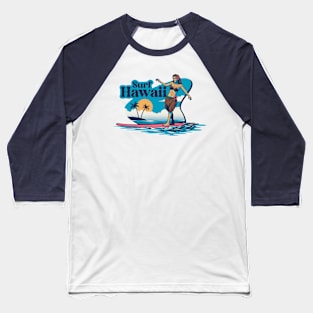 Surf Hawaii // Vintage Hawaiian Hula Dancer on a Surfboard Baseball T-Shirt